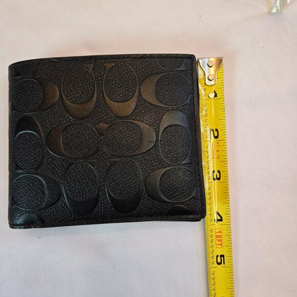 COACH Men's Embossed Signature C's Logo Signature 3 In 1 Leather Wallet - Black - Picture 9 of 11